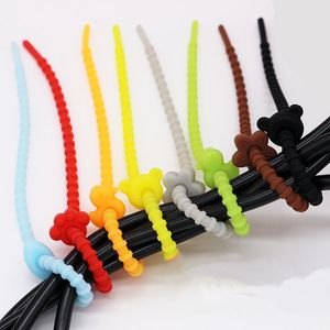 Färgglada silikonband Bagklämma återanvändbar gummi vridning tie tätning klämmor elektroniktrådar remsor gummi och växel dragkedja remmar