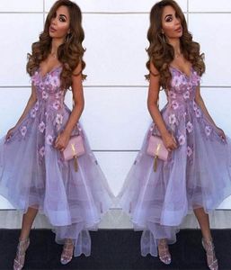 Lavendel v hals tyll en linje hemkomst klänningar arabisk spets applikation hög låg prinsessa kort prom party examen klänningar9510340