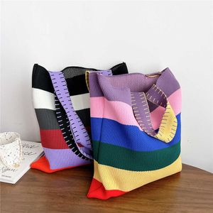 Bolsas de compras LGBT Pride New Rainbow Bag Women Spring Summer Summer Korean Stripe Contrast Bolsa Estudante de malha ombro 230522