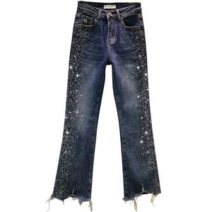 Jeans 2021 New Women Women Hot Rhinestone Cotton Jeans Jeans Spring Autumn High Caist Wieleg Pants Plus Size Size Calça Casual Feminina