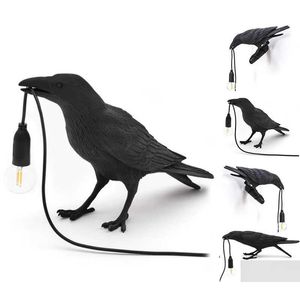 Bordslampor Lucky Bird Wall Light Table Lamp Led Night Lights For Home Bedroom Bedside Reading Lights Harts Crow Desktop Decorative Lamp G230522