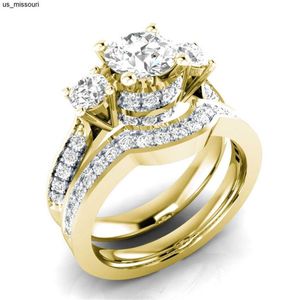 Pierścienie zespołowe 14K złoto Peridot Diamentowy zestaw pierścionkowy biżuteria dla kobiet Anillos de Bizuteria Anillos Mujer Gemstone Bijoux Femme Biżuter