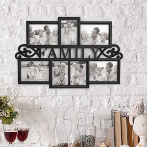 Lavish Home Family Collage Marco de fotos con 7 aberturas para tres fotos de 4x6 y cuatro de 5x7 - Pantalla para colgar en la pared para decoración personalizada Bla