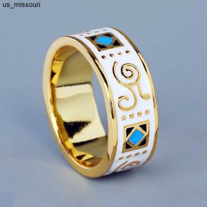 Band Rings Classic18k Gold Men's Ring Fashion Irregular Pattern White Hand Enamel Jewelry Ring for Women 925 Stamp Hot Sale Wedding Rings J230522