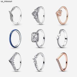 Band Rings 925 Sterling Silver Rings For Women Original Tiara Heart bone Engagement Rose Gold Wedding Stacking Ring Crystals Jewelry J230522