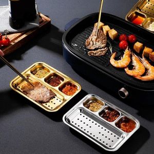 Plates 1 Set Barbecue Tray Useful Smooth Easy To Clean 4 Grids Plate Sauce Restaurant Supply