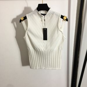 23SS Kadın Tasarımcı Tee Knits Tasarımcı Tişörtler Tasarımcı Tops Patchwork Metal Sign Girls Vintage Mahsul Üstleri Lüks Marka Streç kolsuz kazak tank Top