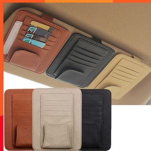 New Car Visor Organizer Holder Occhiali da sole Portapenne Clip di archiviazione Custodia in pelle PU per porta carte Sun Visor Storage Car-Styling