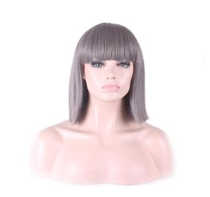 woodfestival Blue Straight Wig with Bangs Shoulder Length Hairstyle Wigs for Pink Pink White Red Synthetic Fiber Hair Rose comfor8938930