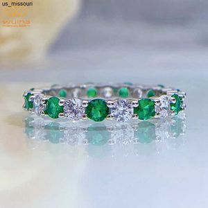 Band Rings WUIHA Classic 925 Sterling Silver Round Cut Created Moissanite Emerald Gemstone Wedding Engagement Row Diamond Ring Fine Jewelry J230522