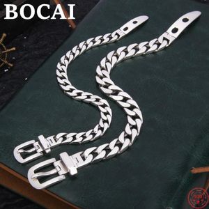 Armreif BOCAI S925 Sterling Silber Armband Männer und Frauen Liebhaber Persönlichkeit Einfache Glatte Flache HorsewhipChain Reine Argentum Armreif