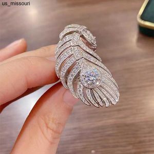 Band Rings 2022 Feather Diamond Ring 925 Sterling Silver Party Wedding Band Rings for Women Men lovar engagemangsmycken J230522