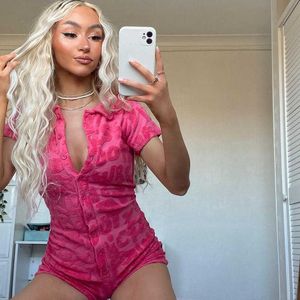 Jumpsuits Rompers Letter Print Button Bodysuit Women's Tight Playsuit Homewear Outfits Lounge Wear Pajamas Shorts Jumpsuit Summer Overalls Streetwear P230522