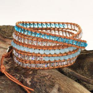 Bangle Kelitch Nya lädersträngar Pärlor 5 Wrap Armband Kvinnor smycken Fashion Friendships Handgjorda kedja Bangle Tillbehör Partihandel