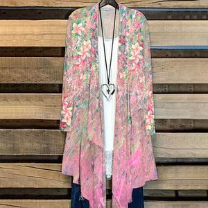 Bluzki damskie otwarte Kimono Cardigan Summer Lekkie długotropowe różowe koszule swobodne codzienne bluzkę koszulę kobiety szal plażowy Capes Boho boho