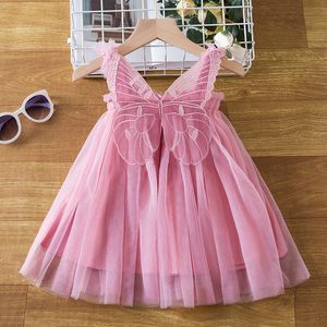 Модное тюлевое платье на бретельках для маленьких девочек от 1 до 5 лет, детская дизайнерская юбка с крыльями ангела, детские летние платья принцессы