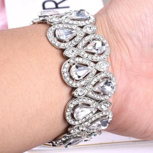 Bangle New Rhinestone Crystal justerbar geometrisk stor armband för kvinnor lyx mode glamour manschett män elastiska party smycken