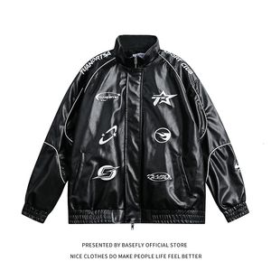 Men s Jackets Spring Autumn Black Racing Men Baseball Bomber Jacket Motorcycle Women PU Leather Unisex Couple Varsity Coat Streetwear 230522