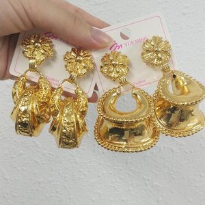 Huggie Large Hoop Wedding Earrings For Women Dubai African Jewelry Gold Color Big Earring Bridal Wedding Accessories