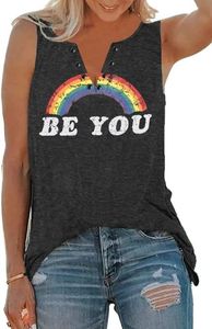 New Be You Gay Pride Tank Top Womens LGBT Rainbow Graphic Tee Summer Casual Letter Print Sleeveless Shirt