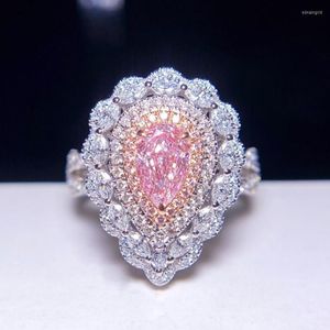 Cluster-Ringe CHZX GIA 0,70 ct schwach rosa Diamanten solide 18 Karat Gold weibliche Hochzeit Verlobung für Frauen