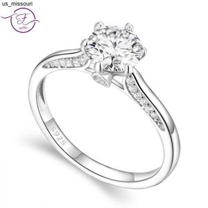 Bandringe 925 Sterling Silber Rund 1ct Moissanit Hochzeitsdiamant Ring für Frauen Luxus Weißgold Verlobungsring Schmuck J230522