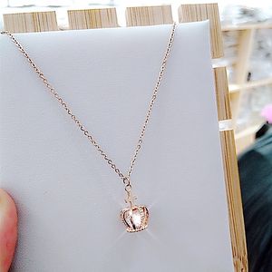 Fashion Korean Style Snowflake with Crown Diamond Titanium Steel Necklace Female Pendant Rose Gold Clavicle Chain Factory Direct Sales