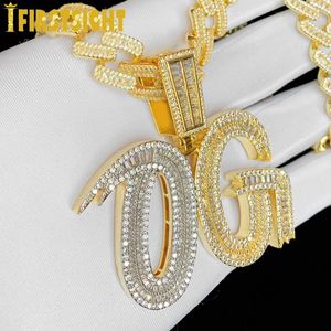 Necklaces Iced Out Bling Baguette CZ Cursive Letters OG Pendant Necklace Gold Silver Color Cubic Zirconia Letter Charm Men Hip Hop Jewelry