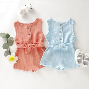 Rompers born Infant Baby Girl Sleeveless Jumpsuit Solid Print Clothes Rompers Toddler Girls Overalls Summer Comfortable Clothing 230522