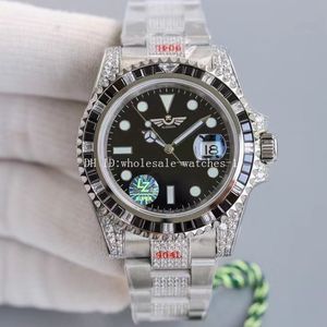 LZ Factory Top Maker Watch 116610 116649 40 мм Полный бриллиантовый безель Черный циферблат Сапфировый CAL.2836 2836 Автоматические механические 904L Мужские мужские наручные часы