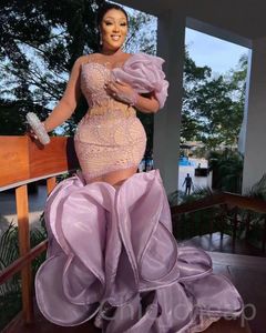 2023 May Aso Ebi Lilac Mermaid Prom Dress Beaded Crystals Luxurious Evening Formal Party Second Reception Birthday Engagement Gowns Dress Robe de Soiree ZJ193