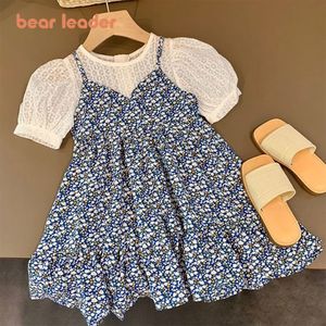 Girl S Dresses Bear Leader Girls Floral 2023 Summer Children S Rustic French Chiffon Fake Two Piece Halter Dress 230520
