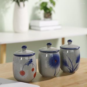 カップソーサー180mlヴィンテージスタイルの青と白の磁器ティーカップとふたセット水塗装茶屋付き
