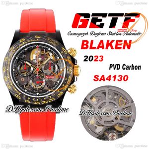 Getf BLACED SA4130 Automatyczne chronograf szkielet złoty rozkładka męska zegarek Pvd Czarny 904L Stal czerwony gumowy pasek Super Edition RelOJ Hombre Montre zegarki Pureteme B2