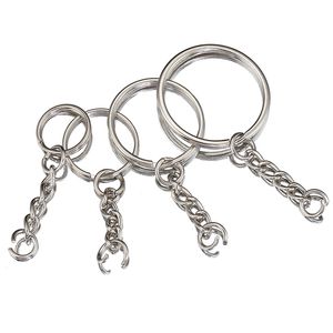 50st Silver Plated Keychain Metal Blank Keyring 15/20/25/30mm Split Ring KeyFob Key Chains With Jump Ring Kits DIY Accessories