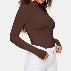 Nedre Women T Shirt Brand Summer Fashion Turtleneck Autumn and Winter Women's New Style Solid Color Borsted Long-Sleeved T-Shirt Basic Slim Y2k Top