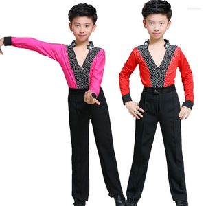 Roupas de ginástica Latina dançando tango mens de crianças Morden camisa de renda de lda de manga longa Camisas de dança para meninos usam trajes de baile ragazzo crianças