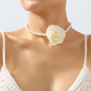 Choker French Elegant Camellia Pearl Necklace Flower For Women Party Fashion Retro Temperament Multi Color Rose