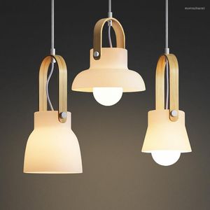 Pendant Lamps Frosted Glass Dinning Room Lamp Kitchen Hanging Lights Ceiling Chandelier Home Loft Decor Modern Wood Lighting Fixtures