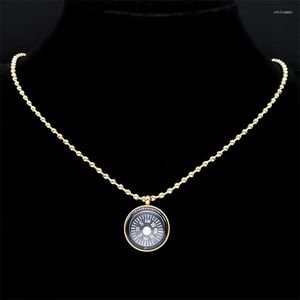 Hänge halsband Fashion Compass Necklace för kvinnor/män rostfritt stål guldfärg vänskap gåva smycken colar feminino ns02