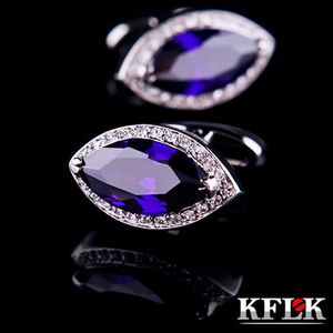 KFLK Luxury Shirt Mufflink för Mens Brand Cuff Button Purple Crystal Cuff Links Högkvalitativa bröllop abotoaduras smycken