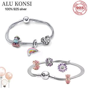 Armband 100%925 Sterling Silver European Fashion Pan Charm Bracele Flower Diy Bangle For Women Coar Lover Original Gift Jewelry