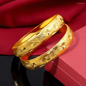 Bangle 18k Gold Plated Bracelet For Women Gypsophila Solid Matte Buckle Bridal Wedding Jewelry Gift Not Fade
