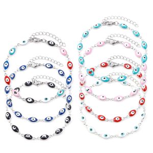 Anklets 304 Stainless Steel Religious Anklet Silver Color Link Chain Multicolor Enamel Evil Eye Jewelry Gifts 22cm(8 5/8") long 1 Piece G220519