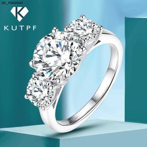 Bandringe 4CT Moissanit Verlobungsring für Frauen 3Stein Ehering S925 Sterling Silber 18k vergoldet Versprechen Diamantringe KUTPF J230522