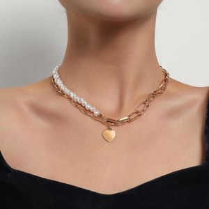 Hänge halsband europeiska amerikanska mode hjärtpersonlighet dubbel tjock kedja pärlhalsband dam temperament smycken gåva