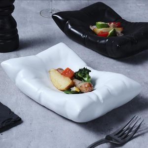 Placas Placa de travesseiro retangular Ins Creative Creative White High-De Lin Square Ceramic Cold Prato frio Concepção artística Tableware