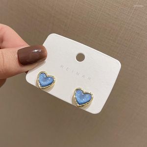 Stud Earrings 2023 Trendy Blue Heart For Women Girls Korean Cute Black White Small Zircon Party Jewelry