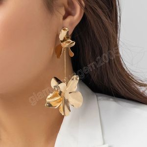 Vintage Geometric Flower Petal Pendant Drop Earrings for Women Fashion Statement Gold Color Hanging Earrings Party Jewelry Gifts