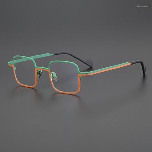 Sonnenbrillenrahmen Japanische Designer Reines Titan Brillengestell Männer Quadratische Vintage Optische Ultraleichte Farbblockbrille
